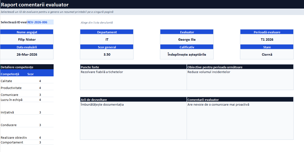 Evaluare performanta angajati Excel – sistem profesional de analiza | Gaxxil